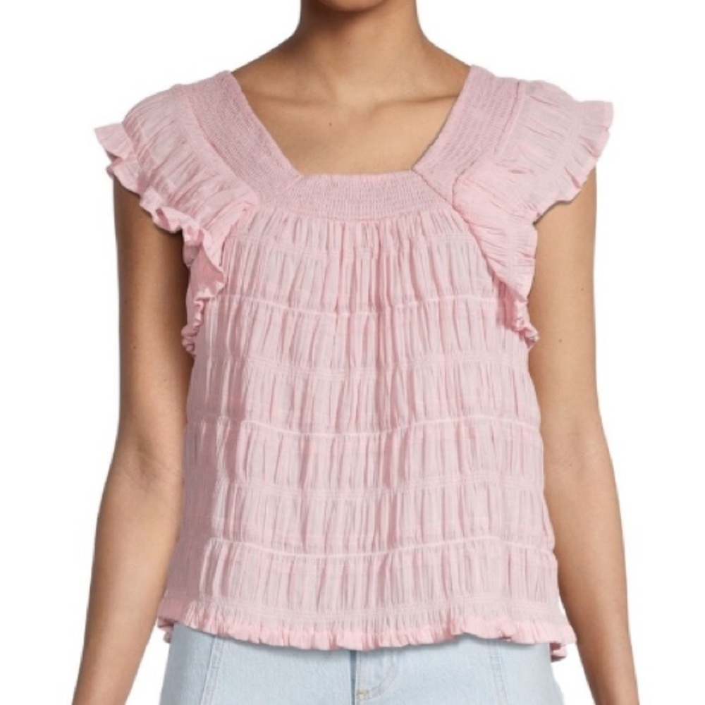 Design History Pink Ruffled Smocked 100% Cotton Women's Top Size Medium